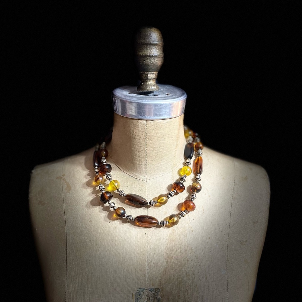 Brown and orange beaded necklace